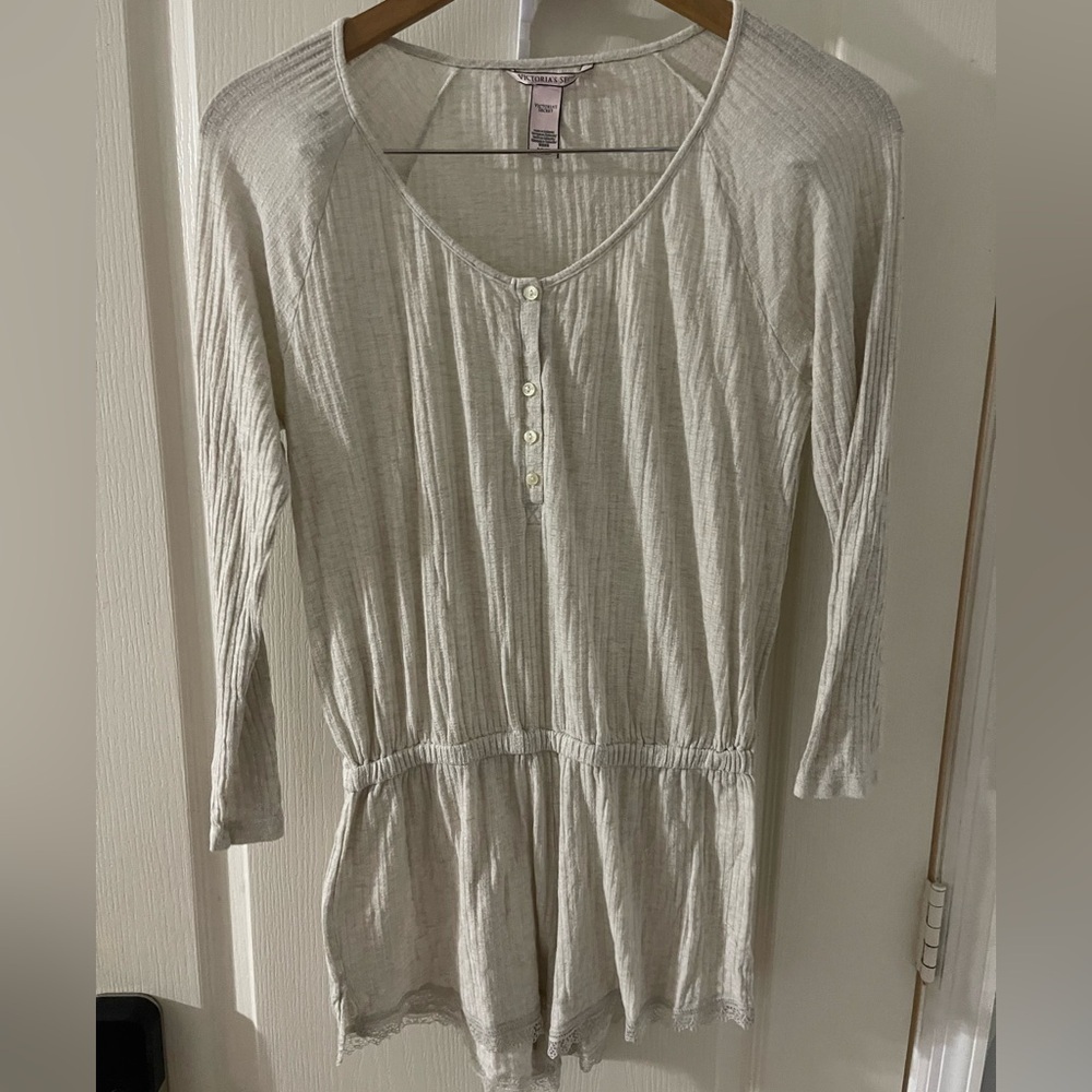 Victoria's Secret Cream Button-Front Pajama Romper